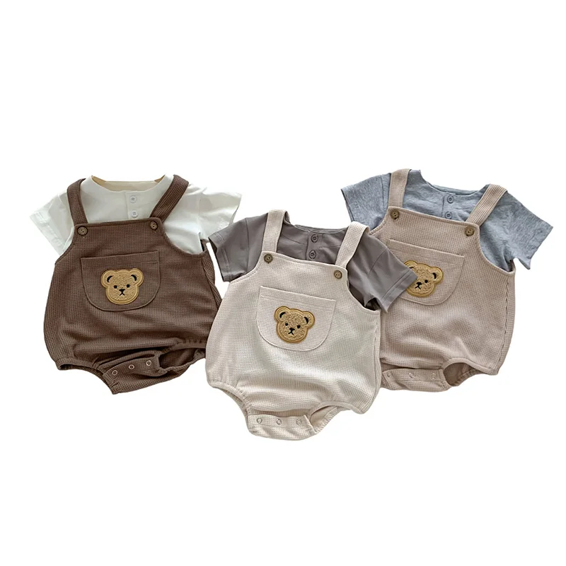 

Summer Baby Clothing Set for Girls Boys Romper Waffle Bodysuit T-Shirts Newborn Jumpsuit Cartoon Bear Overalls Toddler Outfit