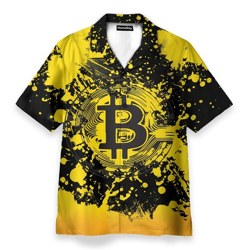 thumbnail image 1 of Camisas de playa con estampado 3D de Bitcoin para hombre, camisas de manga corta con botones, estilo hawaiano, blusas casuales para hombre, 1 of 5
