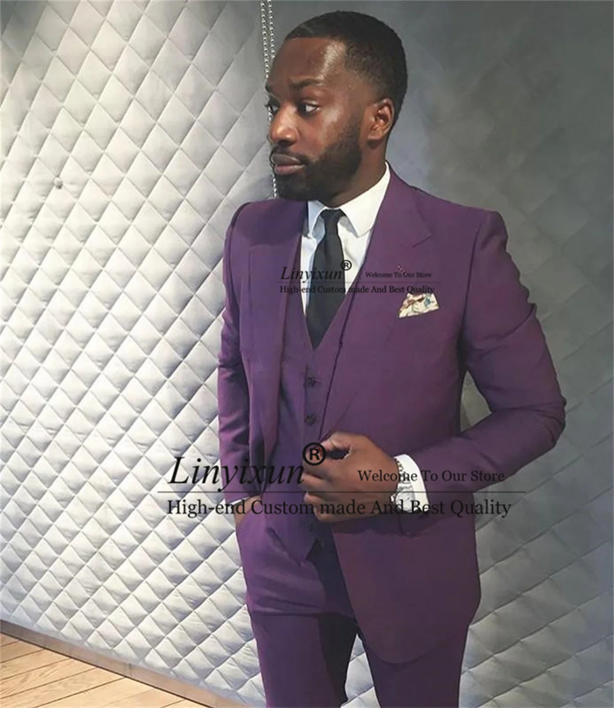 

Fashion Purple Men Suits Notched Lapeln Groom Wedding Tuxedos 3 Pieces Sets Groomsm Male Blazers Slim Fit Costume Homme Mariage