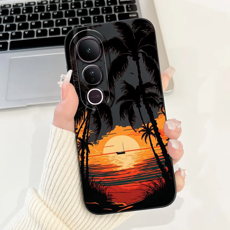 Cool Fashion Space Sunset Painted Soft Liquid Silicone Shockproof Cover