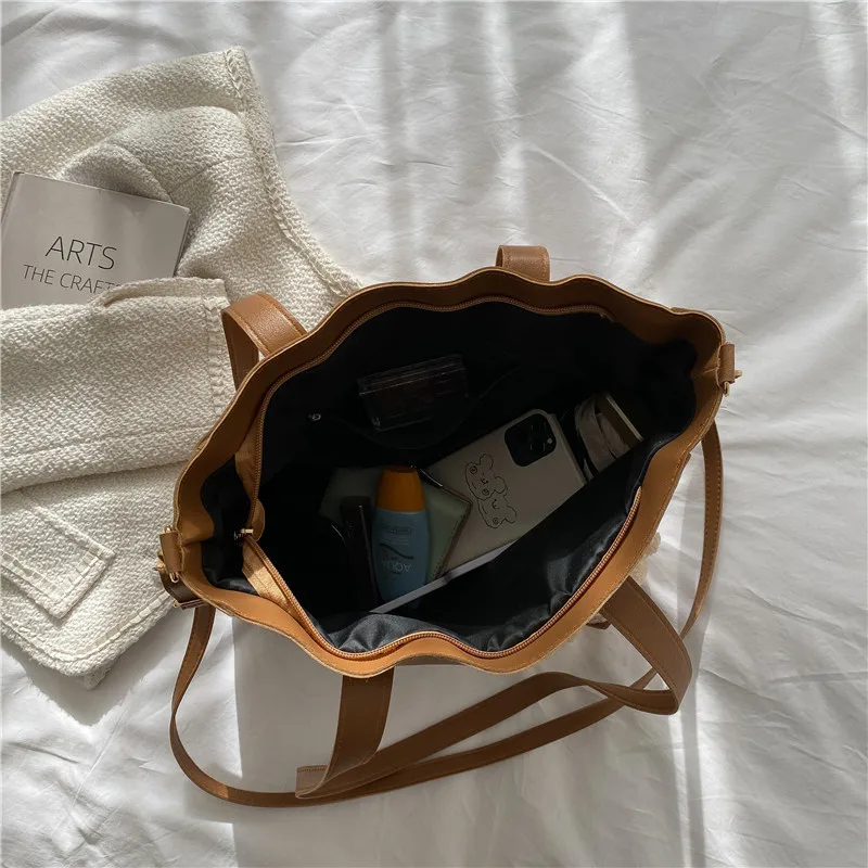 2023 New Fashion Soft Leather Tote Bag Autumn Winter All-match College Student Class Women's Bag Shoulder Messenger Bag Women