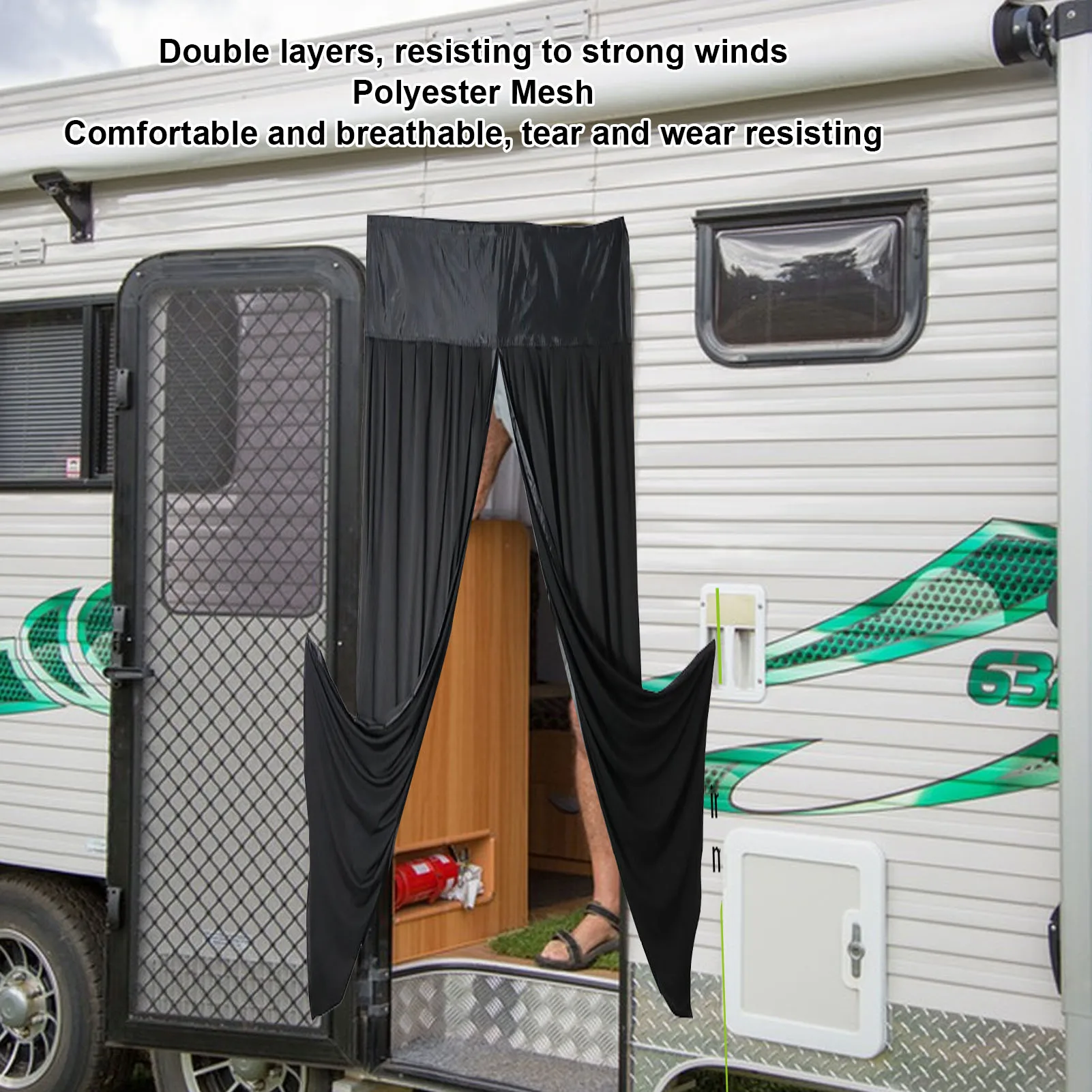 Door Curtain for Camping Car Double Layer Door Curtain Magnetic Closure Outdoor Windproof Mesh Curtain for RV Camping Car