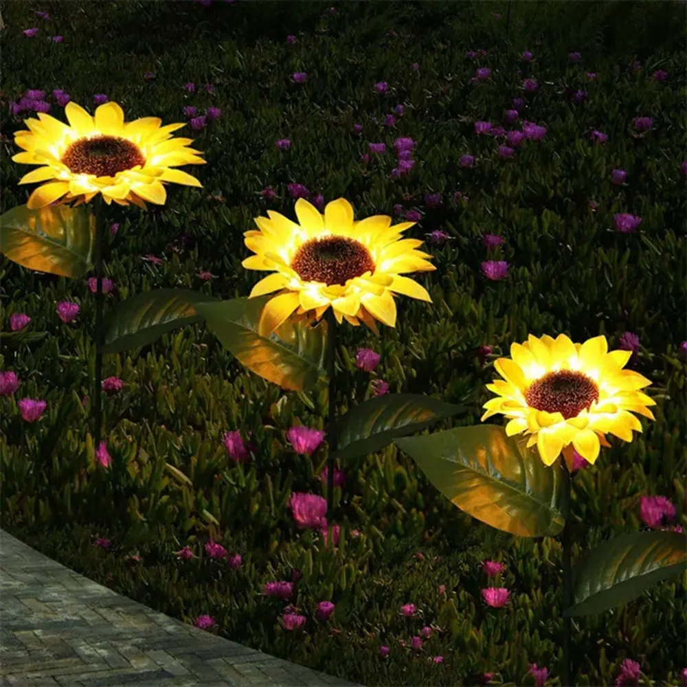 1PC Sunflower Solar Lights Outdoor Decor Sunflower Yellow Flower Lights Decorative Waterproof  Patio Lawn Garden Yard Pathway 4