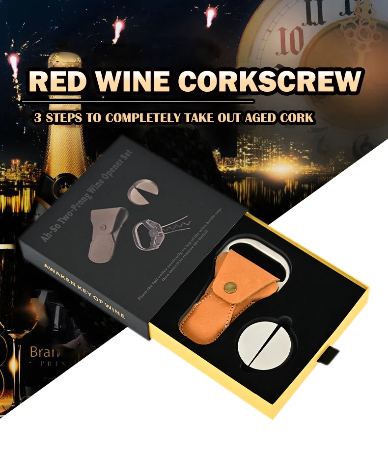 

Luxury Style With Leather Case AH SO Wine Corkscrew Wine Bottle Opener Foil Cutter Set