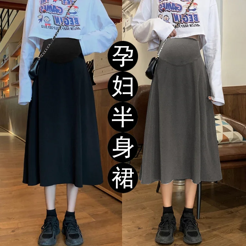 

2024 Summer Thin Maternity Women Skirts High Waist Belly A Line Clothes for Women Pregnant Casual Pregnancy Skirt