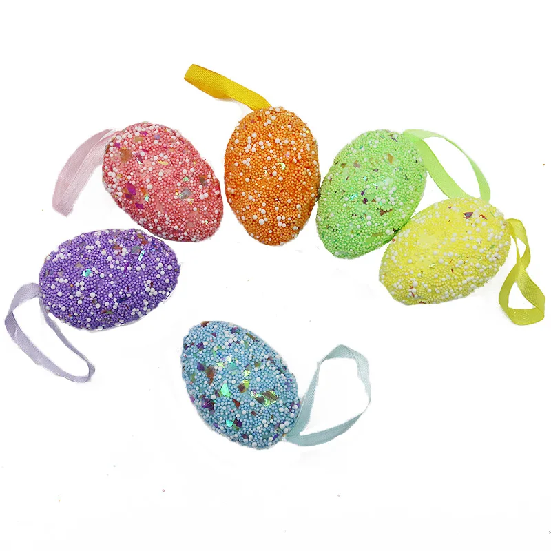 (6pcs/pack) 40 * 60mm Color Particle Simulation Egg Easter Decorations Home Party Party Decoration Pendant Foam Egg