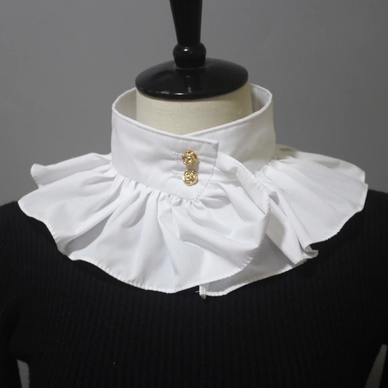 

Womens Vintage Ruffled False Collar Victorian Renaissance Decorative Double Button High Neck Ruff Formal Dress Costume