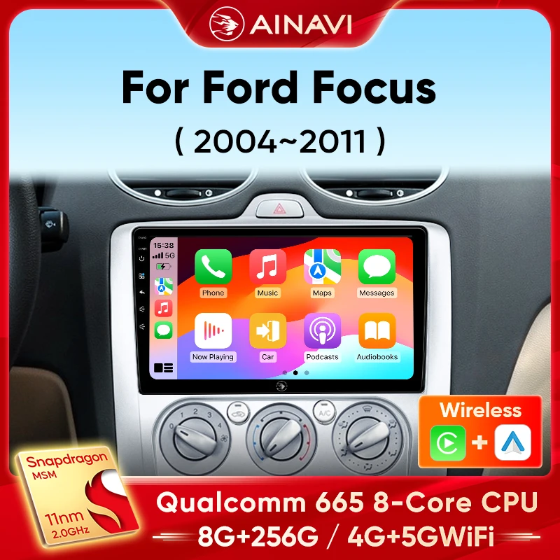 Ainavi 자동차 라디오, 포드 포커스 2, 3, Mk2, Mk3 2004-2011 무선 카플레이, 안드로이드 자동 4G, 자동차 멀티미디어 플레이어, GPS, DSP, 2 Din