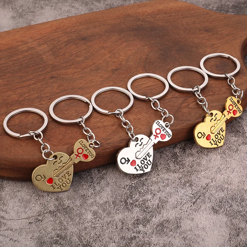 

Creative Valentines Day Activities Lovers Keychain Heart Shaped Lock Paired Couples Keyrings Girl Student Small Gift Bag Pendant