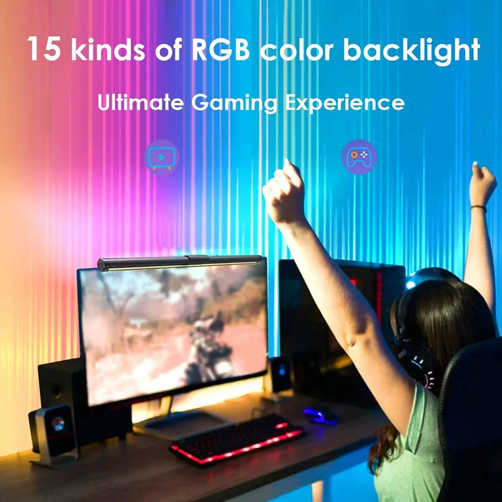 Wiscolor RGB Led Monitor Light Bar Monitor Screen Hanging Lighting USB Dimmable Atmosphere Desk Lamp for Computer Gaming Lights 3