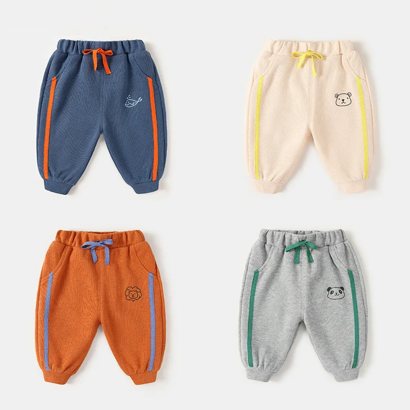 Spring Autumn Toddler Boys Casual Pants Loose Infant Babys Boys Cotton Sweatpants Korean Animal Contrast Children Trousers