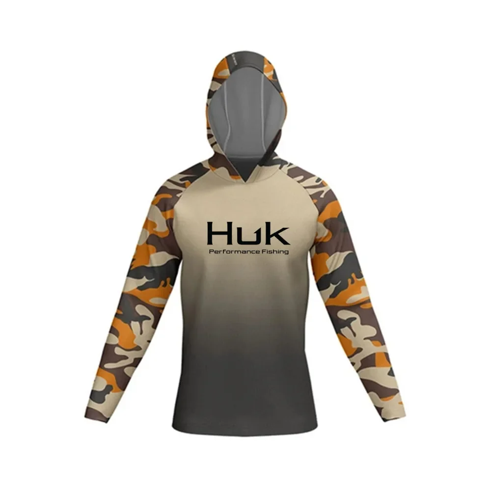 

HUK Hooded Fishing Clothes Men Performance Long Sleeve Sun Protection T-shirt UPF 50+ Quick Dry Breathable Anti-UV Fishing Shirt