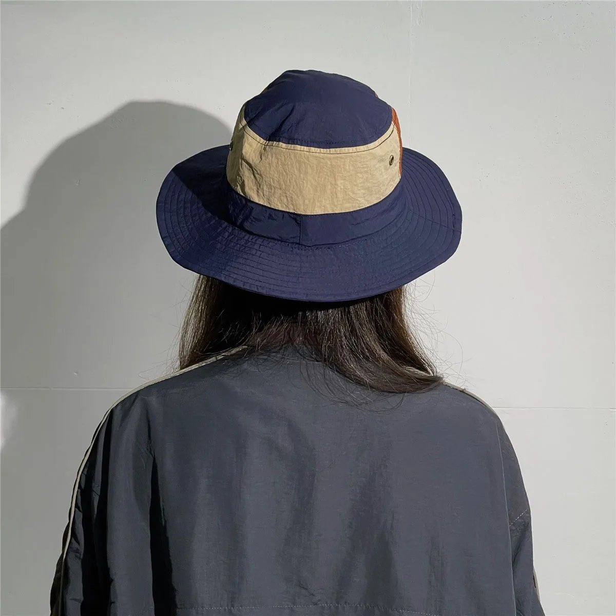 Cappello da pescatore a blocchi di colore da campeggio giapponese da donna uomo Cappelli a secchiello con cappuccio antivento estivo per esterni_voghion.com