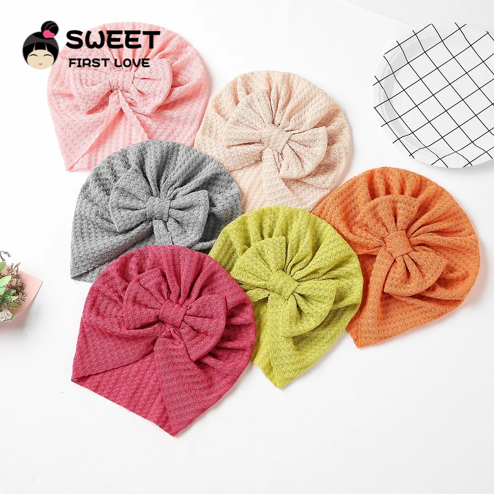 Waffle Bowknot Newborn Baby Girl Turban for Babies Soft Cotton Bow Infant Beanie Baby Headbands Toddler Baby Hair Accessories