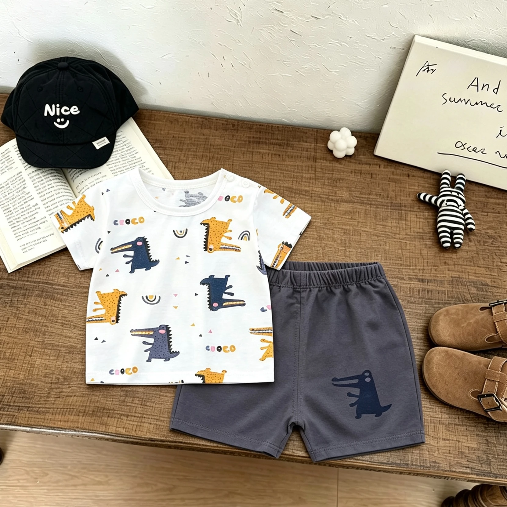 Abbigliamento per Bambini alla Moda, Nuovo Set Due Pezzi con Maglietta Cartoon e Pantaloncini, Outfit Versatile per Bambini - immagine 3