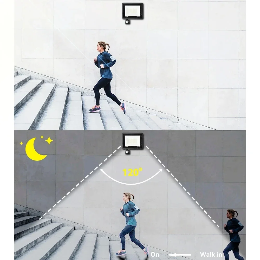 모션 센서가 있는 LED 투광 조명, 야외 220V 프로젝터 램프, 10W 20W 30W 50W 100W 방수 IP66 보안 초점