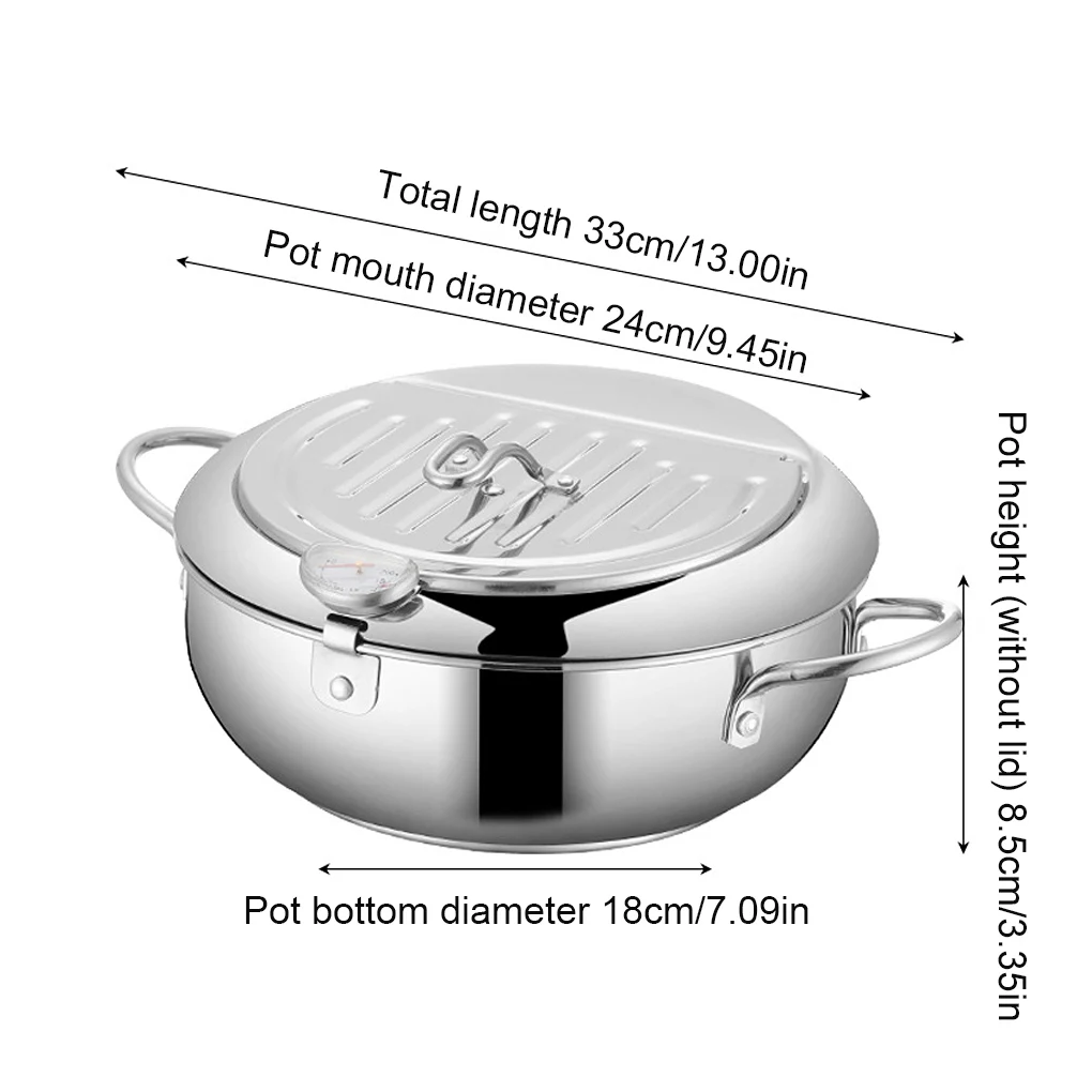 BYBYCD Olla de acero inoxidable para freír profunda estilo japonés Tempura  - Freidora profunda con termómetro y escurridor de aceite, 74.4 fl oz