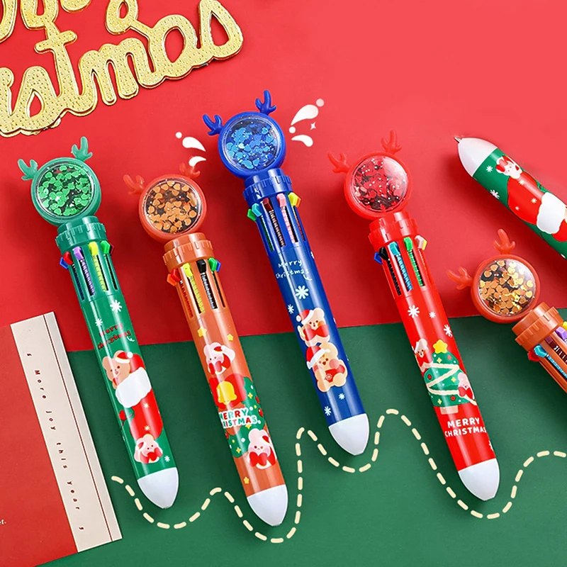 

Christmas All in one Ballpoint Pen Cartoon Santa Claus Ten Color Pen Christmas Printing Multi-color Marking Stationery Gift