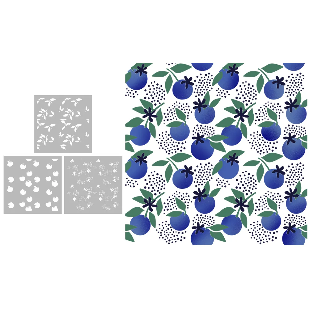 Spring Sweet Blueberry Plastic Stencil Decor DIY Scrapbooking Supplies Background Stencils Cards Albums MangoCraft 3PCs