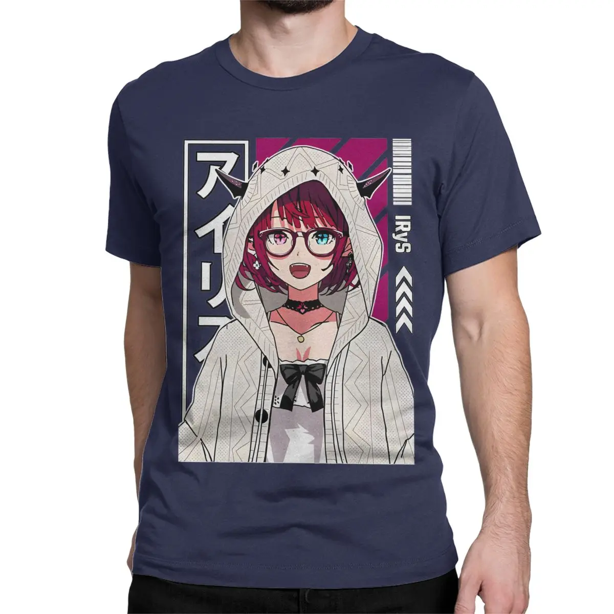 thumbnail image 1 of Camiseta de algodón con capucha IRyS para hombre y mujer, estilo Hololive, manga corta, cuello redondo, estampado gráfico, 1 of 7