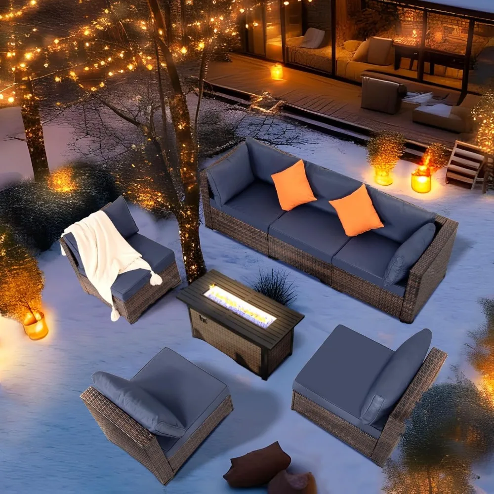 Wicker Sectional Sofa Set Rattan Modular Patio Conversation Sets with Cushions Couch Set & Coffee Table for Outside Garden 3
