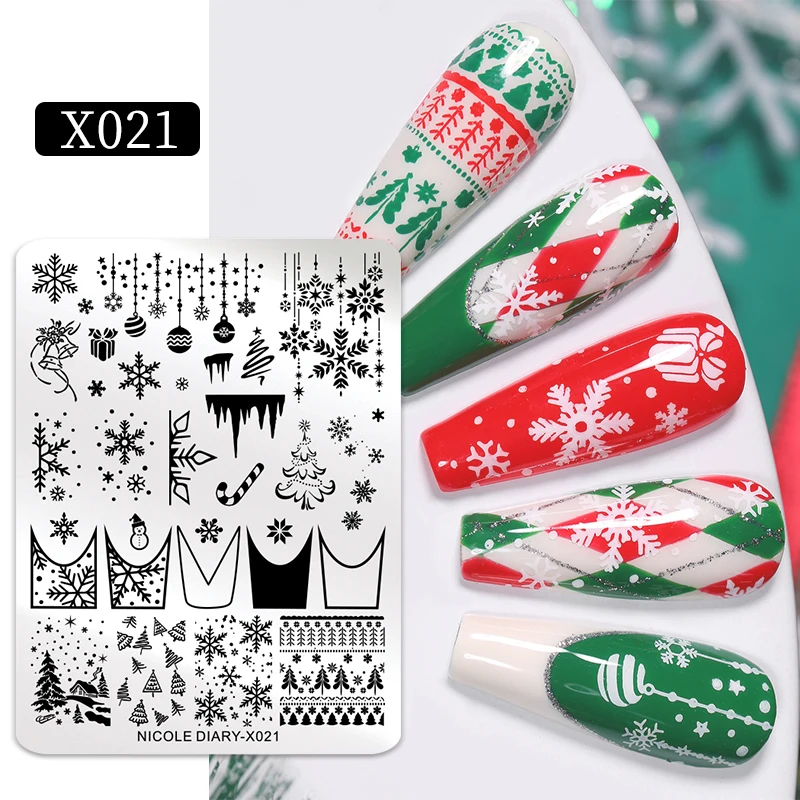 Nail Stamping Plates NICOLE DIARY Leaves Flower Nail Art Stamping Plates Drawing Template Geometric Stripe Line 3D Image Stencil Mold Printing Tools