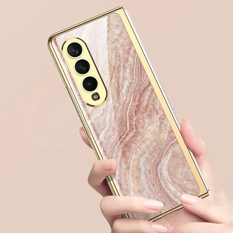 Luxury Plating Frame Case For Samsung Galaxy Z Fold 4 5G Painted Pattern Tempere