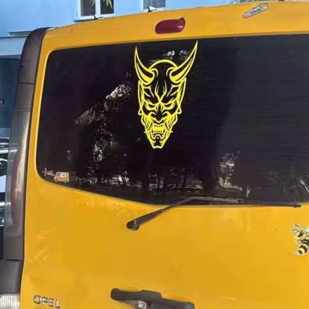 JDM Oni Mask Vinyl Decal Japanese Text Banner Exhaust Ninja Street Racing Turbo Funny Drift Car Sticker Auto Exterior Decor