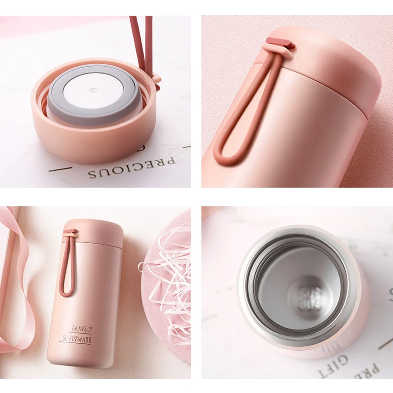 Mini Pink Termos Portable Belly Cup 270ml Cute Girls Thermos Water Bottle 304 Stainless Steel Tumbler Vacuum Flask Coffee Cup