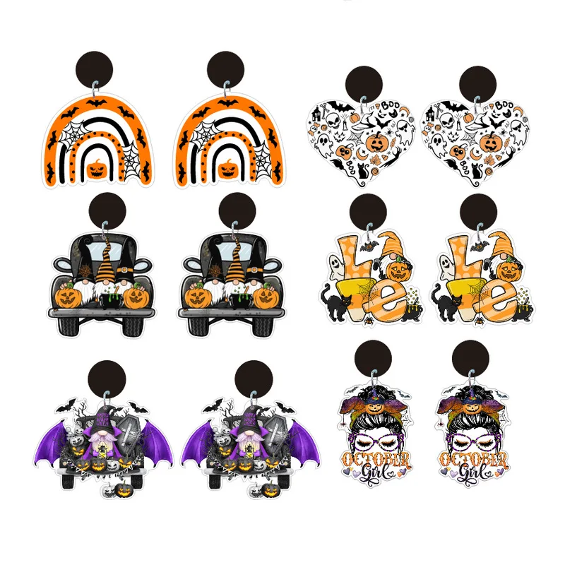 Acrylic Halloween Earrings Pumpkin Halloween Earrings Geometric