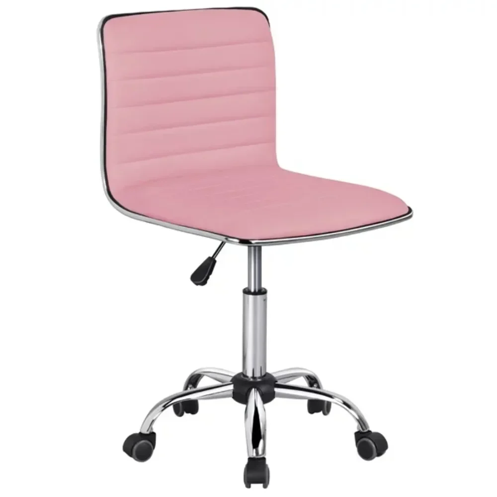 

Modern Adjustable Armless Faux Leather Swivel Office Chair, Pink
