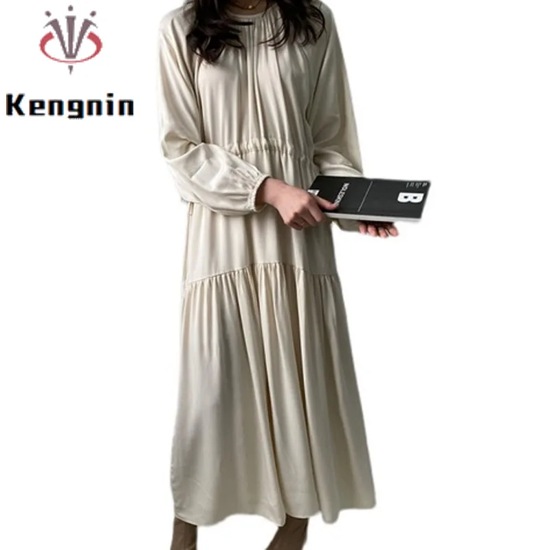 

Autumn Korean Fashion Women Dresses 2022 Plus Size 5XL Solid Color Lady Vestido Loose Sashes Tunic Dress Female Robe KE2957