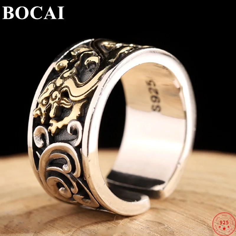 

BOCAI S925 Sterling Silver Rings for Women Men New Fashion Relief Domineering Flying Dragon Punk Jewelry Free Shipping