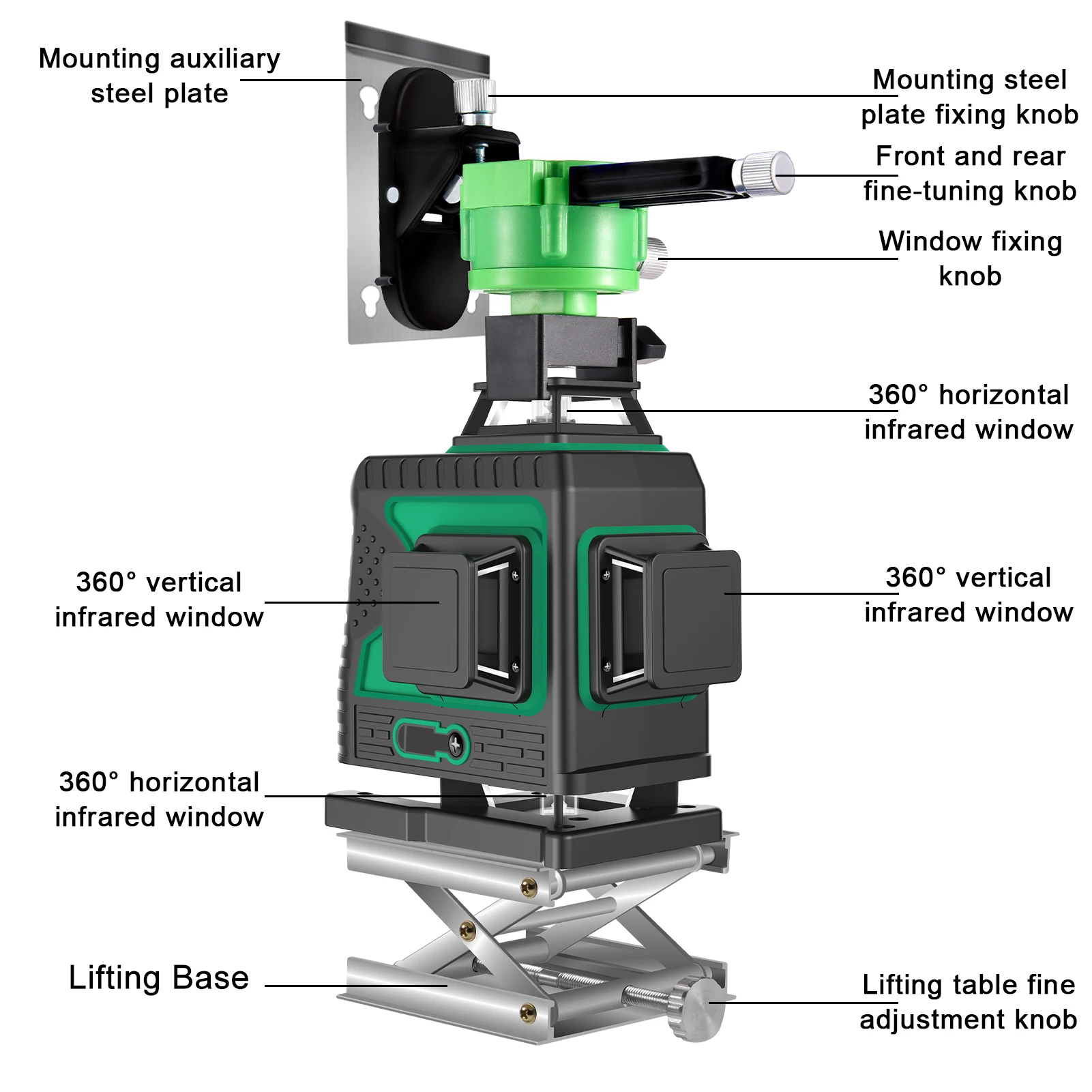 Laser Level 3D/4D laser level Green 12/16 lines Self-Leveling Vertical Cross Super Powerful Green 360 Horizontal Laser Level Professional