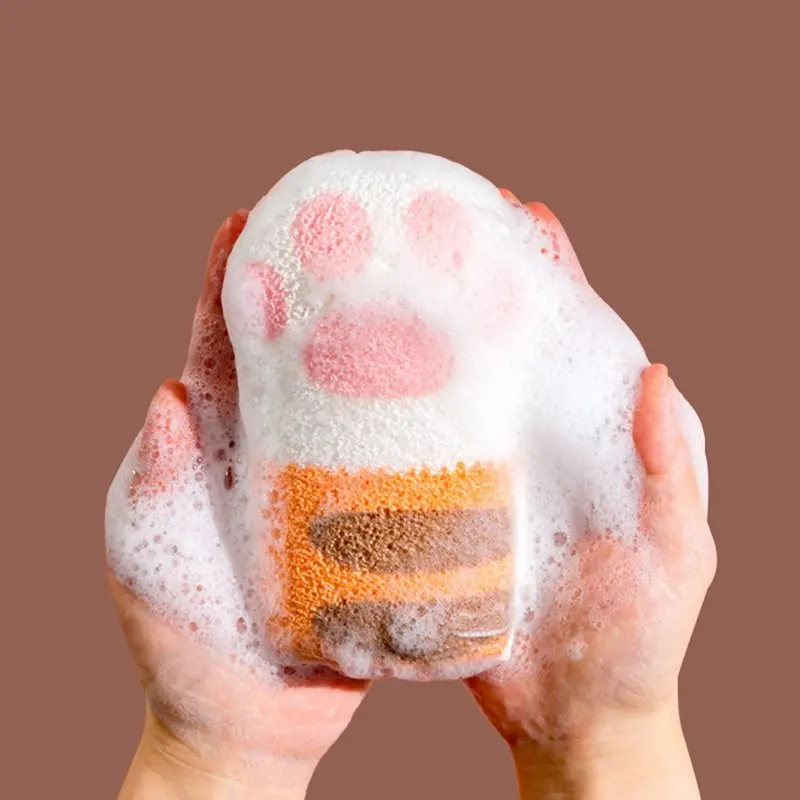 

Exquisite Smooth Bath Sponge Elastic Cute Cat Paw Bathing Sponge Adult Baby Body Wash Brush Clean Scrub Dead Skin Brush