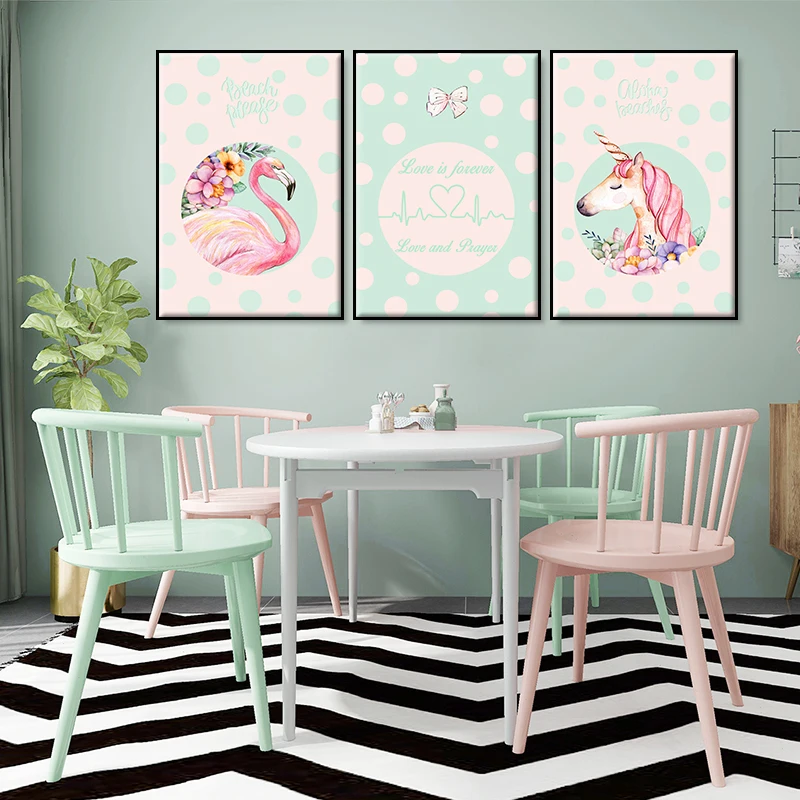 

Canvas Painting Pink Unicorn Flamingo Cute Animals Print and Poster Modern Home Decor for Kids Room Decoration Wall Art Pictures