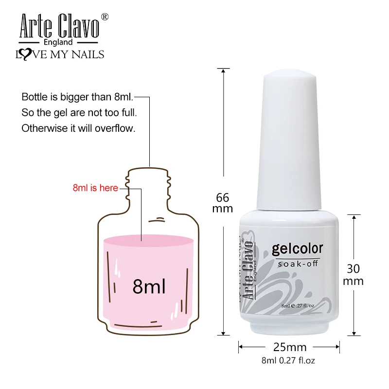 Arte Clavo 180 Colors 8ML Nail Gel Polish Long Lasting For Manicure Semi Permanent Nail Art Supplies Soak off UV Gel Varnish 6