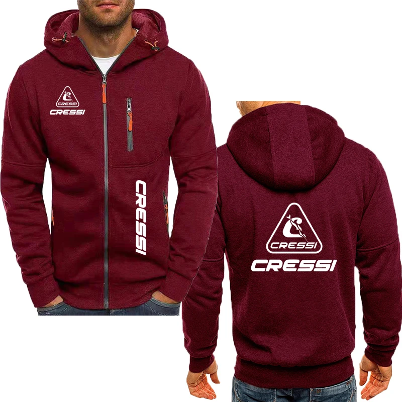

Solid Color Men's Long Sleeve Zipper Hooded Jacket Casual Sweatshirt Pullover Tops Scuba Dive Cressi Printing Harajuku Hoodie