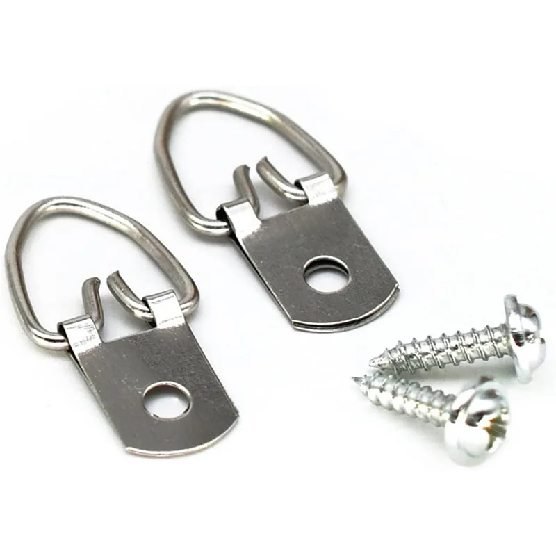 100Pcs Triangle Silver D-Ring Hanging Oil Painting Mirror Picture Frame Hanger Art Work Photo Wall Hook Accessories With Screw