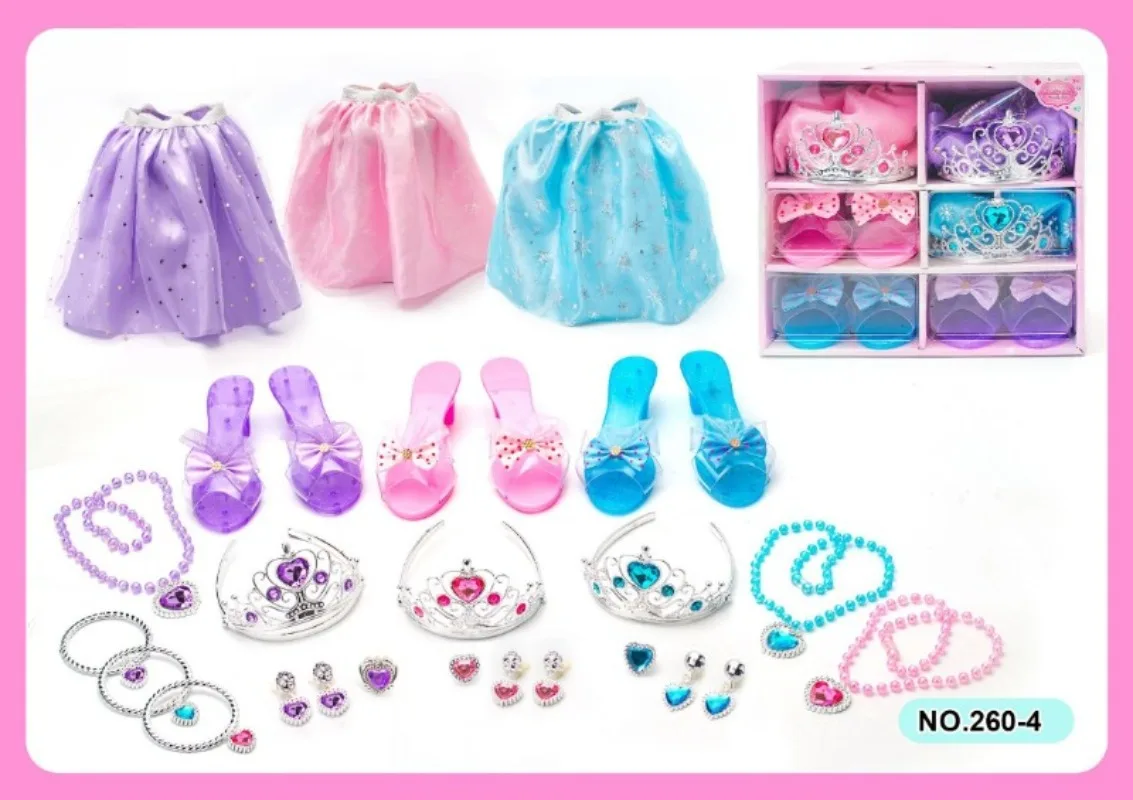 Girls Dress Up Toys Princess Role Play Accessories Crowns High Heels Shoes Earrings Necklaces Kids Makeup Set Birthday Gifts