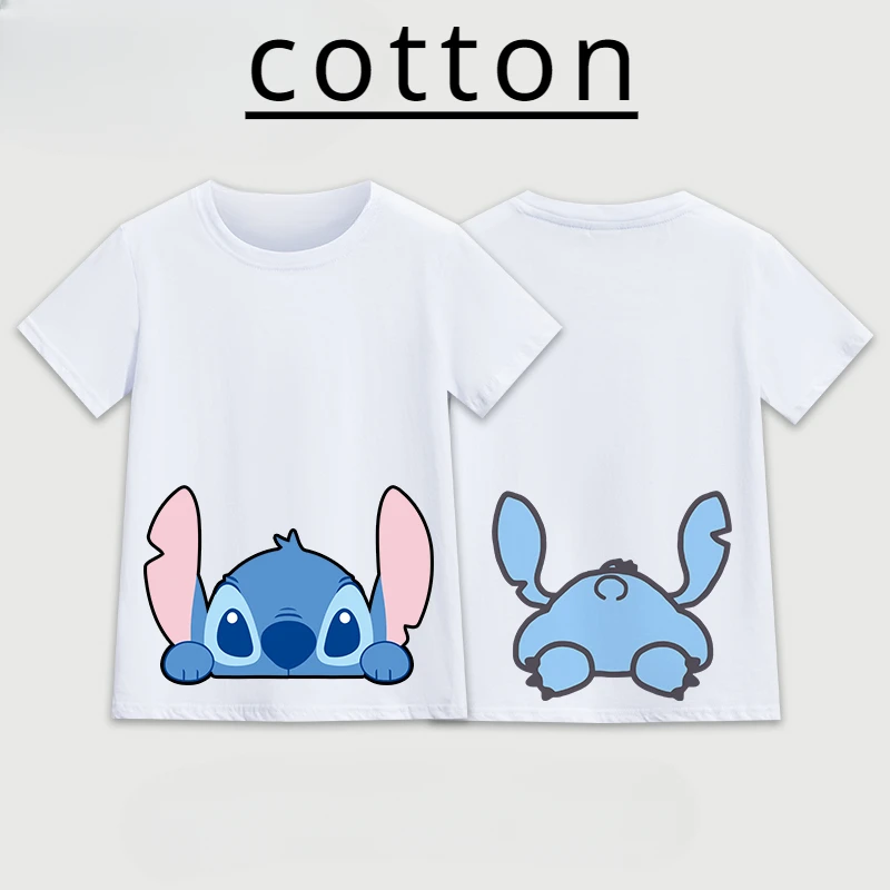 thumbnail image 1 of Camiseta infantil de algodón multicolor con cuello redondo y manga corta con estampado informal de Disney Stitch Anime de verano, 1 of 4