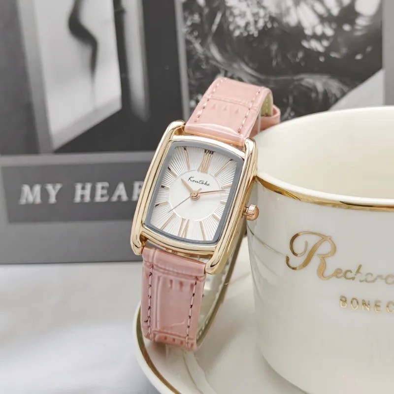 Ladies' Rose Gold Dial Wristwatch: Timeless Style with Deep Red Brown Leather Strap