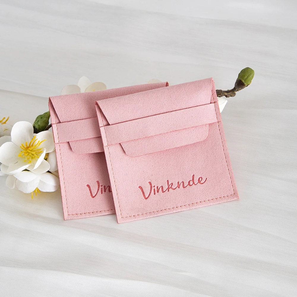 100Pcs 10x10cm 마이크로 화이버 핑크 봉투 포켓 비쥬 쥬얼리 컨테이너 선물 목걸이 포장 파우치 맞춤형 로고