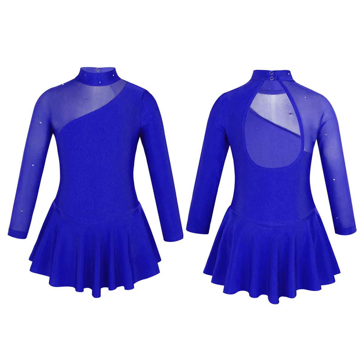 Kinder Mädchen Pailletten Gymnastic Eiskunstlauf Kleid Sheer Mesh Lange Ärmel Tüll Rock Trikots Kleid Leistung Kostüme – Detail 31