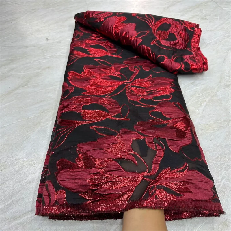 

Latest Brocade Jacquard Fabric 2024 Red African Floral Gilding Lace Material High Quality Nigerian Damask Brocard Tissu 5 Yard