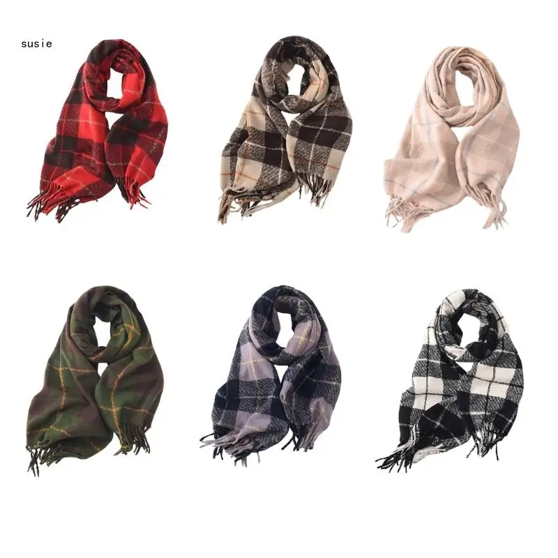 

X7YA Christmas Plaids Blanket 175x65cm Oversized Winter Fall Warm Scarf Wrap Shawl