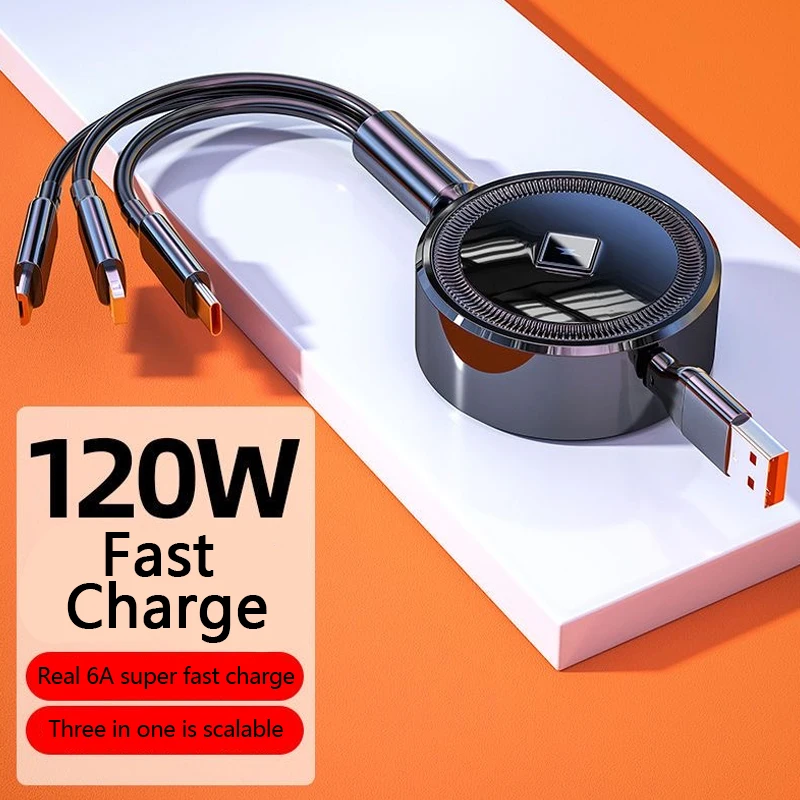 5A 3 in 1 SuperCharging Cable Retractable Micro USB Type C Car Data