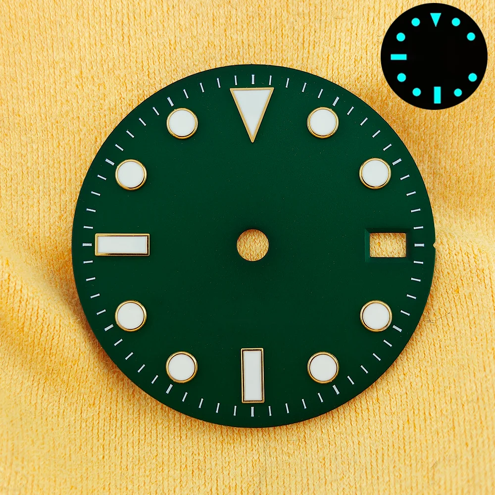 Enhanced Blue Luminous Watch Dial with Calendar - 28.5mm for Face Modification Parts
