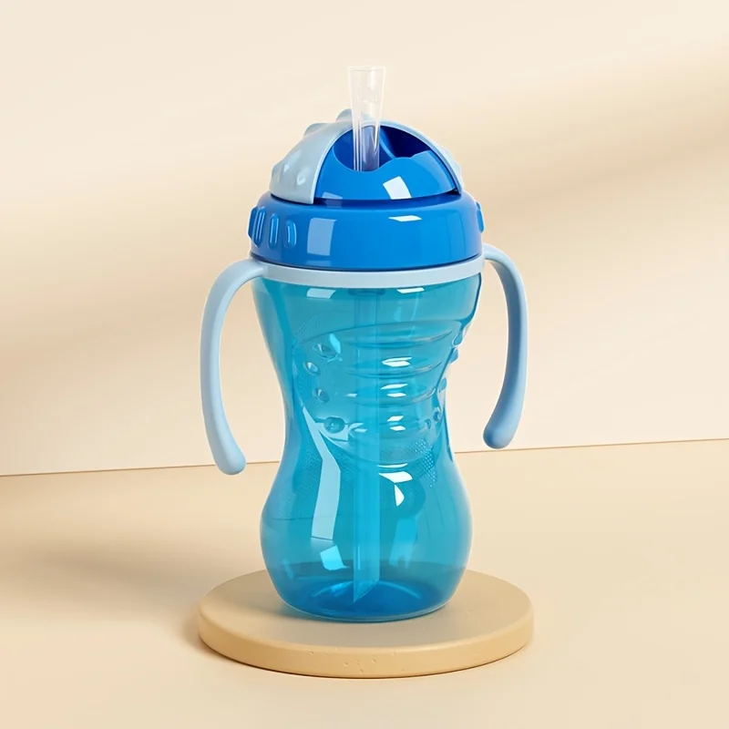 300ML 누수 방지 손잡이가 있는 빨대컵, 손쉬운 그립감, 직선형 물병, 흘림 방지 학습용 컵