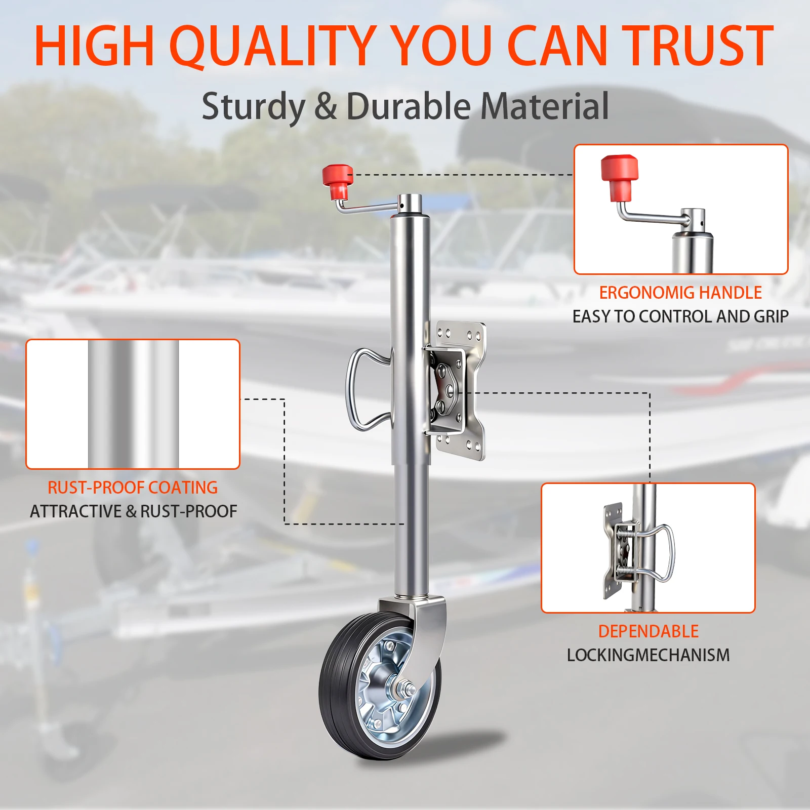 680 kg Schwerlast-Anhängerständer mit Rad, Verzinkter Universal-Anhängerständer mit Vollgummirad für Wohnmobil- und Bootsanhänger – Detail 6